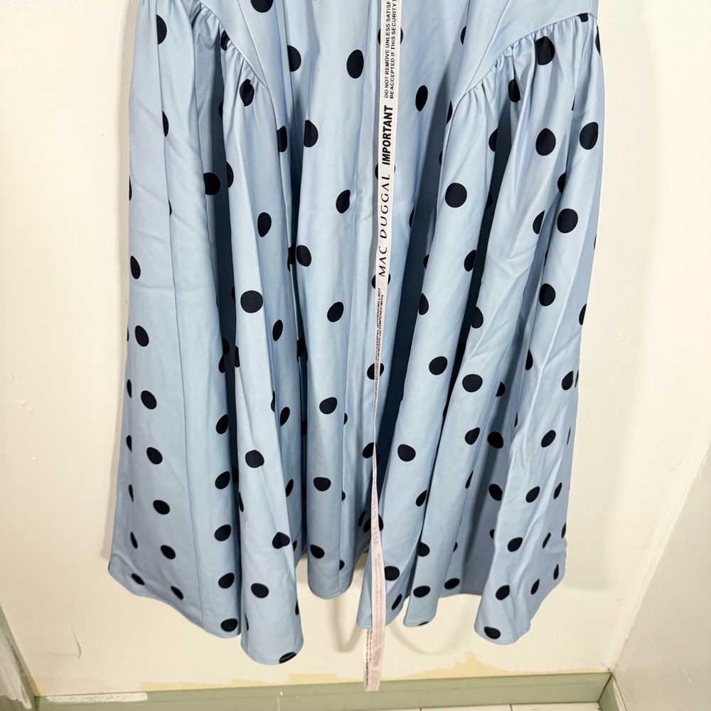 NWT Mac Duggal Blue Polka-Dot Square-Neck A-Line Midi Dress - Picture 11 of 11